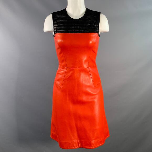 JASON WU Size XS Red Black Leather Color Block Sleeveless Mini Cocktail Dress